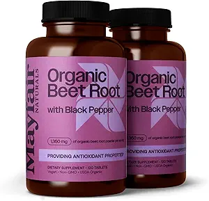 USDA Organic Beet Root with Black Pepper (2 Pack), 1350mg Organic Beet Root Powder, Dietary Supplement, 120 Tablets Each (240 Total)