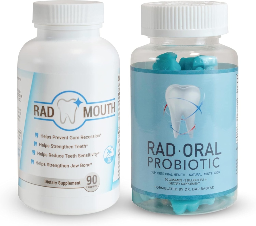 Rad Oral Probiyotiks for Teeth and Gums with Rad Mouth for Tooth Hassasity - Dentist Formulated Dental Probiyotik with Lactobacillus Reuteri and Multivitamin for Strengthing Gums, Teeth and Jaw Bone