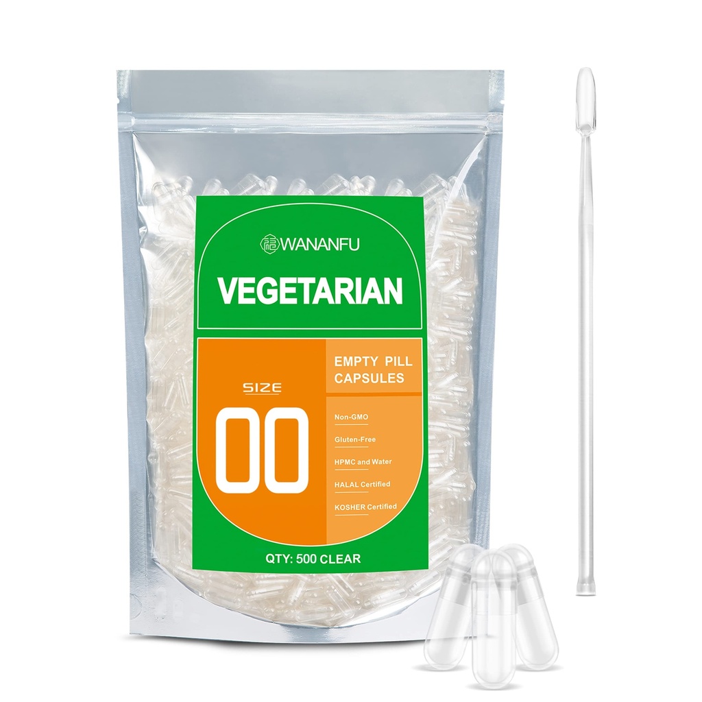wananfu Boyutu 00 Boş Kapsüller Vejetaryen (500 Kont) Micro Lab Spoon, Clear Fillable Veggie Pill Capsules 00 Kendi Tamamlarınızı Yapmak için Kendi Supplements 00