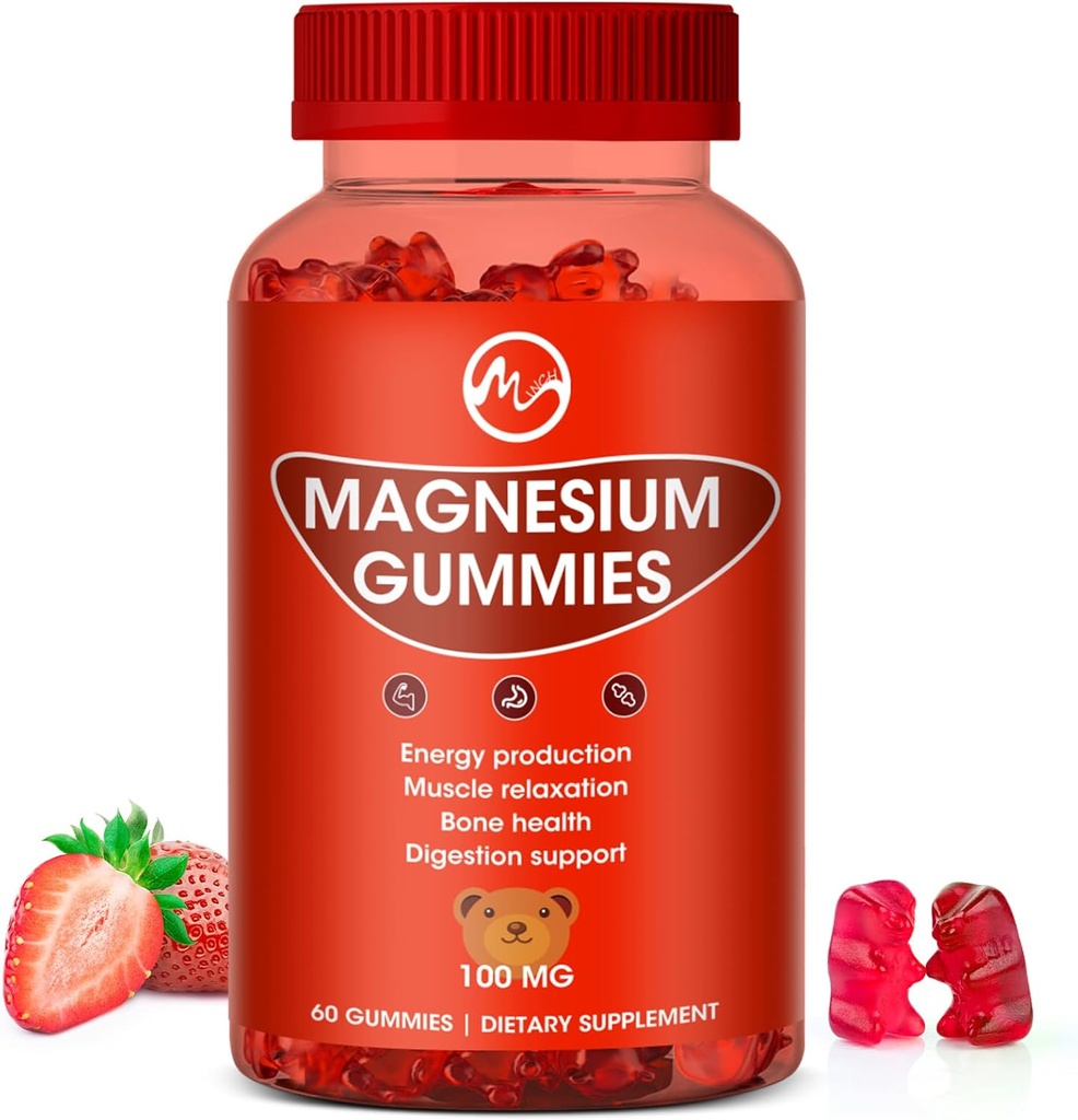 Magnezyum Gummies 100 mg High Strength - Meyveli Flavors Gummy Bear, Sağlıklı Mineral Supplements Kas, Enerji & Digestions
