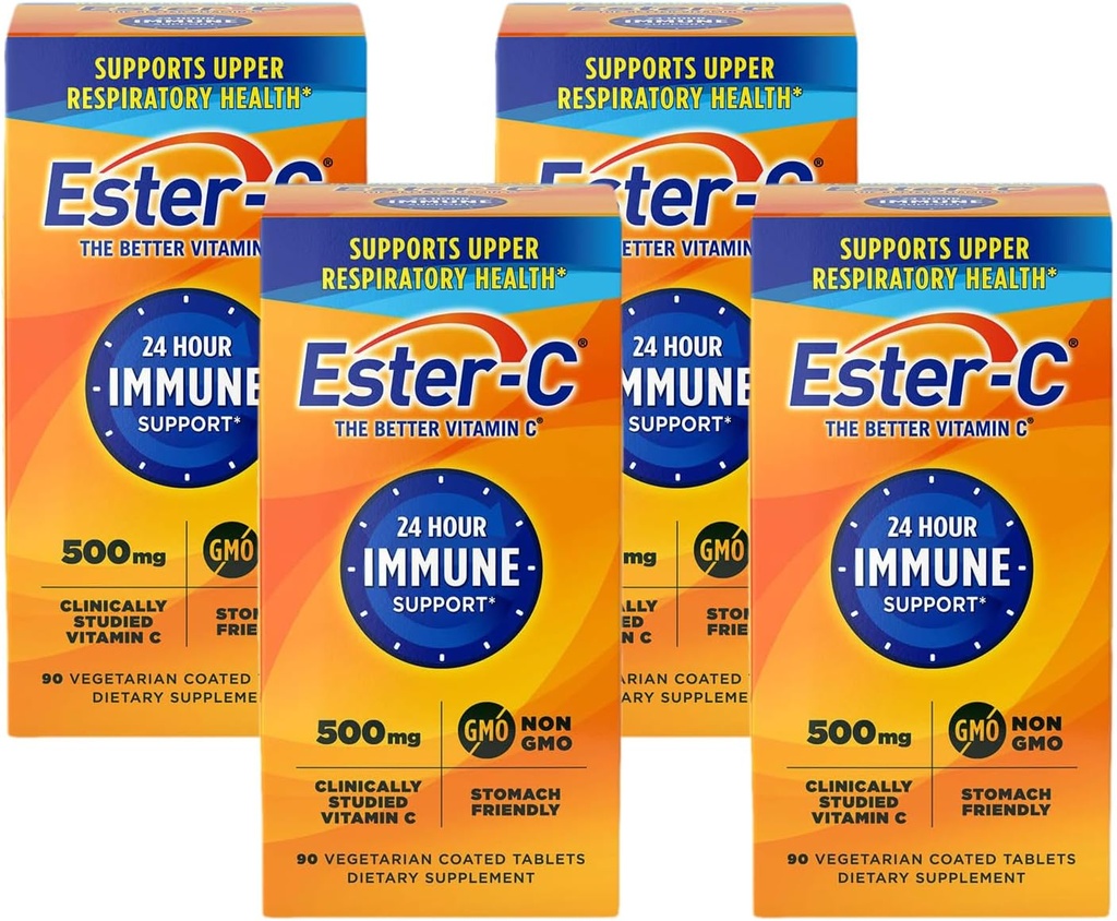 Ester-C 500 mg 24 Hour Vitamin C Tablets for Immune Support, Vitamin C Supplement, 90 Count (Pack of 4)
