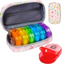 Serfeymi Haftalık Seyahat Pill Organizer 2 Times A Day AM PM Yükseltd Rainbow Pill Box 7 Day with Portatif Ambalaj Deri Pill Case, Medicine Organizer for Pills, Vitamins, Fish Oils - Floral 01