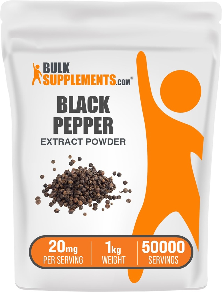 BulkSupplements.com Black Pepper Extract Toz - Black Pepper Supplements, Piperine Supplements - Gluten Free, 20 mg per Service, 5kg (11 lbs) (Pakete 5kg) (Paket)