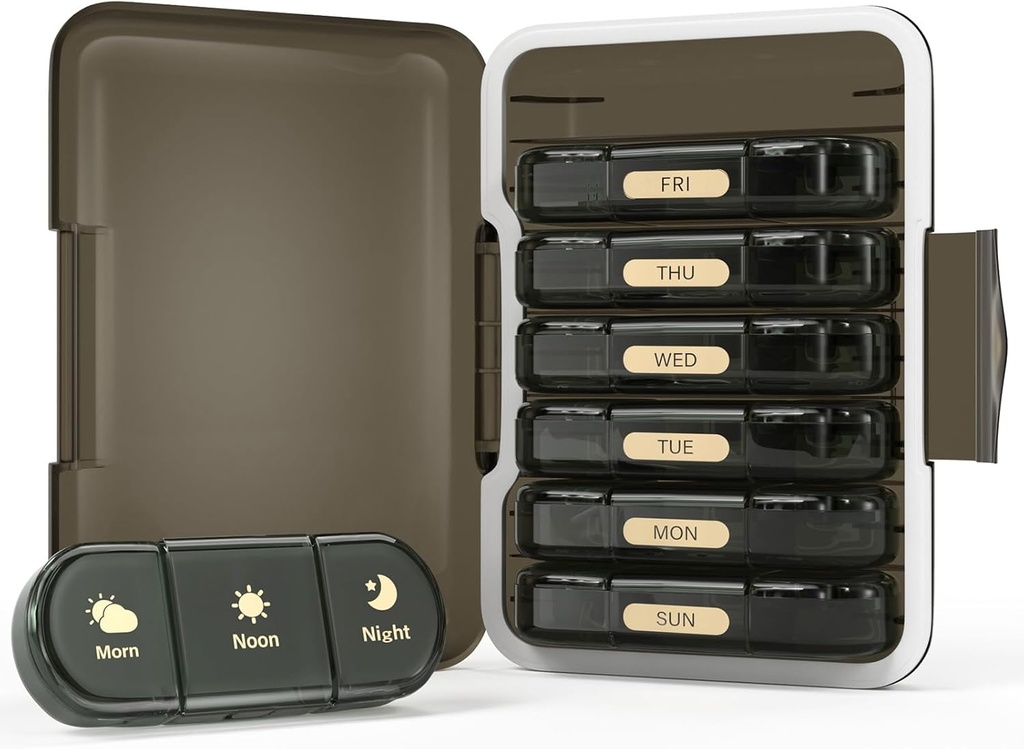 Weekly Pill Organizer 3X την ημέρα, 7 Day Pill Box 3 φορές, Φορητή για Travel Pill περίπτωση για χάπια / Vitamin / Fish Oil / Medication / Συμπληρωματικά (3x7 μαύρο)