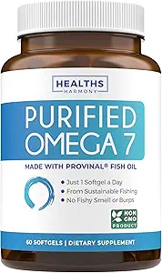 Omega 7 Supplement for Women and Men - High Potency & Flame Palmitoleic Acid Fatty Acid Fish Oil Supplement from Patented Provinal with Lowest Palmitic Acid - Sustainable Sourced (2 Ay Supply)