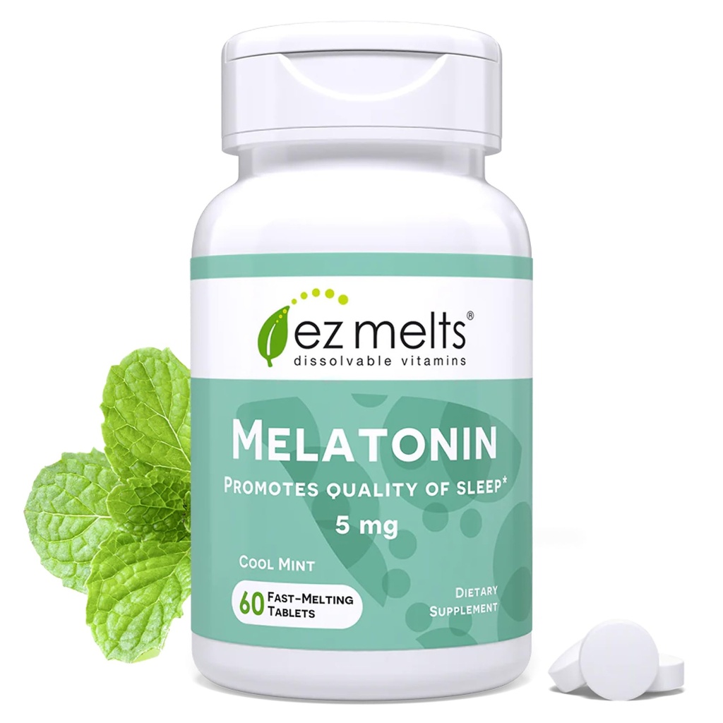 EZ Λιπαρά Διαλυτά μελατονίνη, 5 mg, Χωρίς ζάχαρη, 2-μηνης προσφοράς, Cool Mint-Flavored - 1 συσκευασία