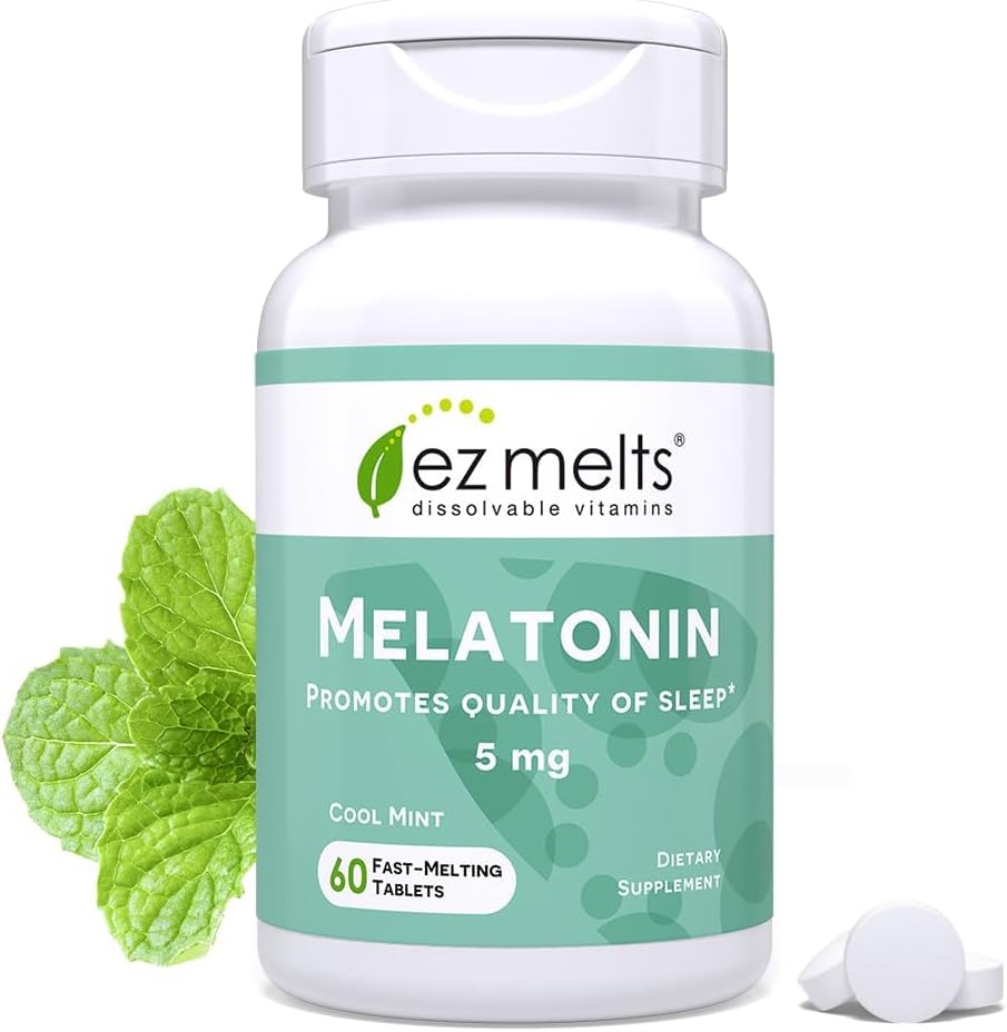 EZ Melts Dissolvable Melatonin, 5 mg, Sugar-Free, 2-Month Supply, Cool Mint-Flavored - 1 Pack