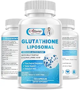Liposomal Glutathione 1000 mg, Glutathione Supplement with Milk Thistle 200 mg, Alfa Lipoic Acid 300 mg & Vitamin C 500 mg, Immune Health Support, Liver Support, Skin Support