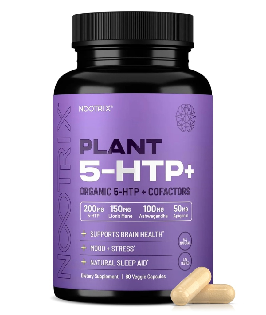 Nootrix Organik Bitki 5 HTP+ Tamam | Supports Memory, mental Focus, Cognitive Health & Energy | Sağlıklı Mood & Brain Function | B6 & L Theanine |60 Capsules