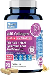 Collagen Peptides l Biotin l Keratin l Hyaluronic Acid l Saw Palmetto - Βιταμίνες για την ανάπτυξη των μαλλιών για γυναίκες και άνδρες συμπλήρωμα - Dht Blocker Συμπληρώματα 90 κάψουλες ΗΠΑ Made