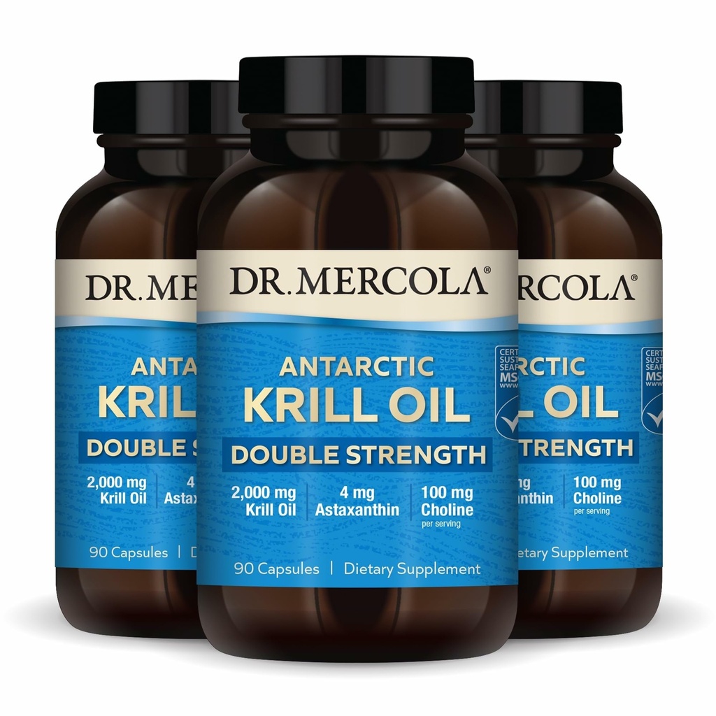 Dr. Mercola Antarktika Krill Oil Double Strength - 2.000 mg - Omega-3 Supplement with EPA & DHA - Supports Brain, Heart, Joint & Immune Health - GMO-Free & Gluten-Free - 270 Capsules (90 hizmet)
