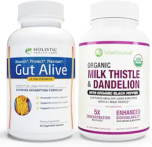 All-Natural Liver and Gut Support | Organic Milk Thistle, Organic Dandelion Root & Organic Black Pepper | Ginger, Artichoke Leaf Extract, Deglycerized Licorice Root & Patented Zinc Carnosine
