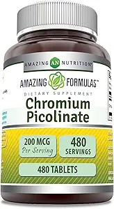 Amazing Formulas Chromium Picolinate Supplement | 200 Mcg Per | Tabletler | Non-GMO | Gluten Free | Made in USA (480 Count)