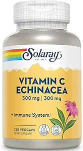 SOLARAY Vitamin C & Echinacea Root | Sağlıklı Immune System Support w / 500 mg VIT C & 300 mg Echinacea Per Capsule | Non-GMO & Vegan | 120 VegCaps