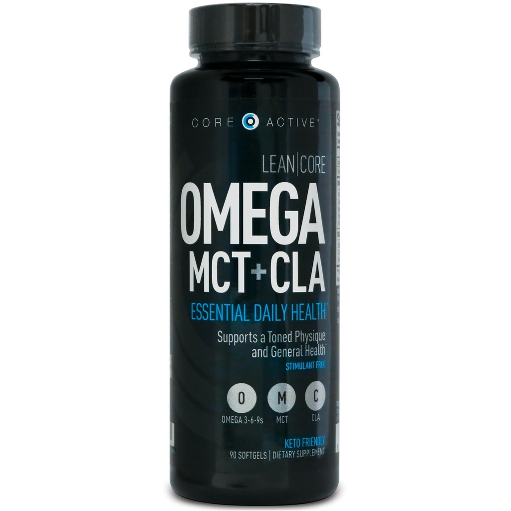 Lean CORE Omega MCT + CLA - Stimulant Free Health Formula, Lean Muscle & Toned Physique, Omega 3-6-9 Fatty Asits - Flaxseed Fish Oil- Coconut Oil- Keto Friendly 30 Day Supply (90 Softgels)
