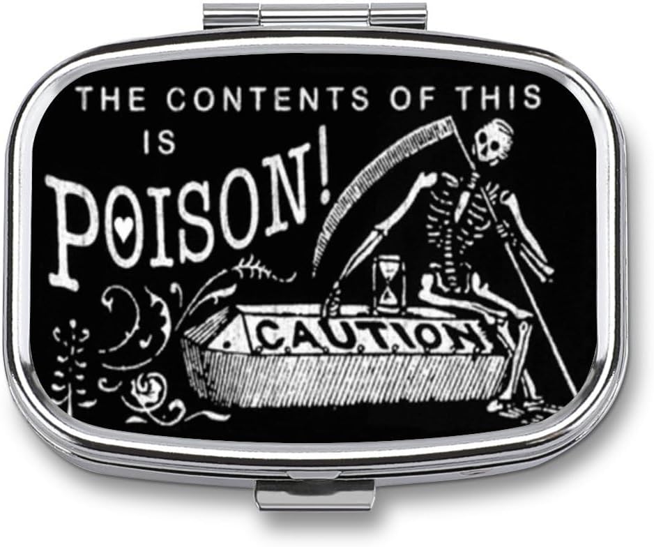 Metal 2tment Pill Organizer Travel Friendly Portable Compact Pill Box Cute Pill Case to Hold Vitamins,Fish Oil,Supplements,Meds,Tablet for Purse,Pocket. (Black Scythe)