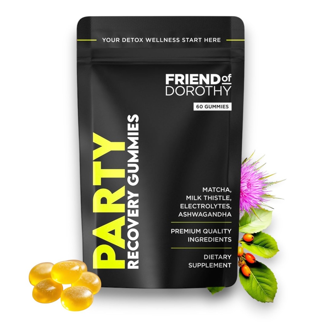 Party Recovery Gummies – Detox, Hydration & Energy Boost with Electrolytes & Matcha – Reduce Brain Fog & Support Mood – 60 Gummies per Pack