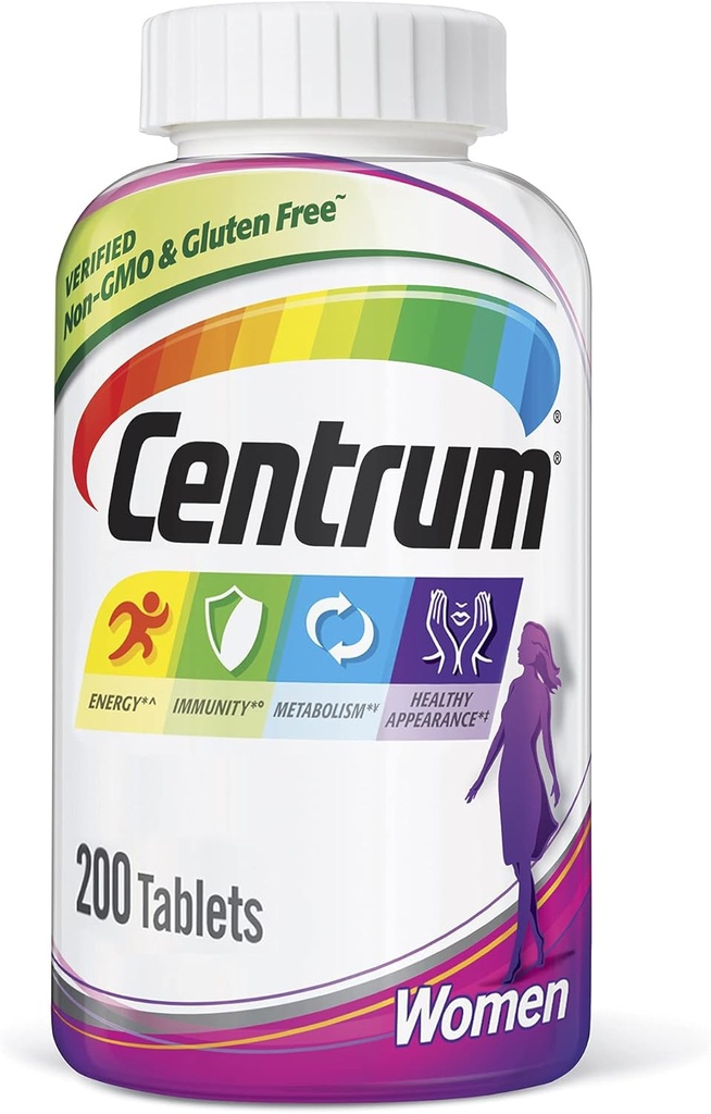Centrum Multivitamin Tablet για γυναίκες, Multivitamin/ Multimineral Συμπλήρωμα με σίδηρο, βιταμίνες D3, Β και αντιοξειδωτικά - 200 Count