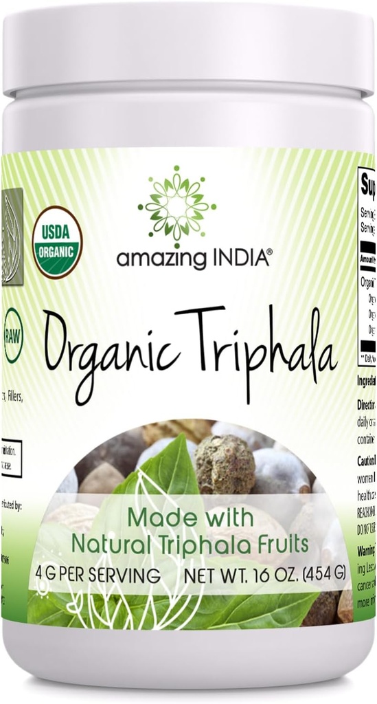 Amazing India Organic Triphala 16 Oz Toz | 113 Hizmetler | Natural Herbal Supplement | Non-GMO | Gluten Free