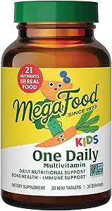 MegaFood Kids Μία Καθημερινή Πολυβιταμίνη - Βολικό Mini Multivitamin για παιδιά - με ψευδάργυρο, βιταμίνες C, B & D - Χορτοφαγική, Χωρίς γλουτένη, Μη ΓΤΟ - 30 δισκία, 30 σερβιέτες