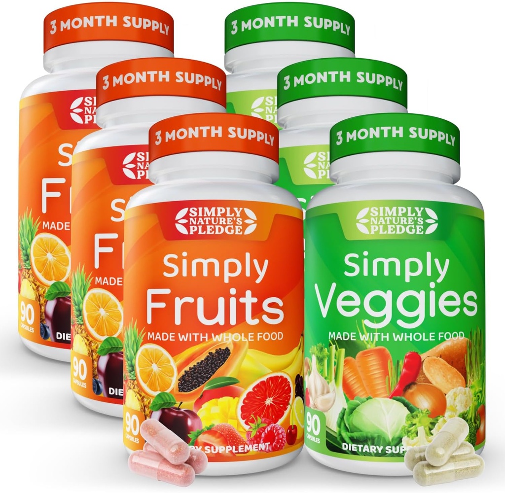 Just Nature's Pledge - 42 farklı meyve ve sebze ile paketlendi - 3 Ay Supply- Made with Whole Food Superfoods - with Aloe Vera - 100% Soy Free - 540 Capsules