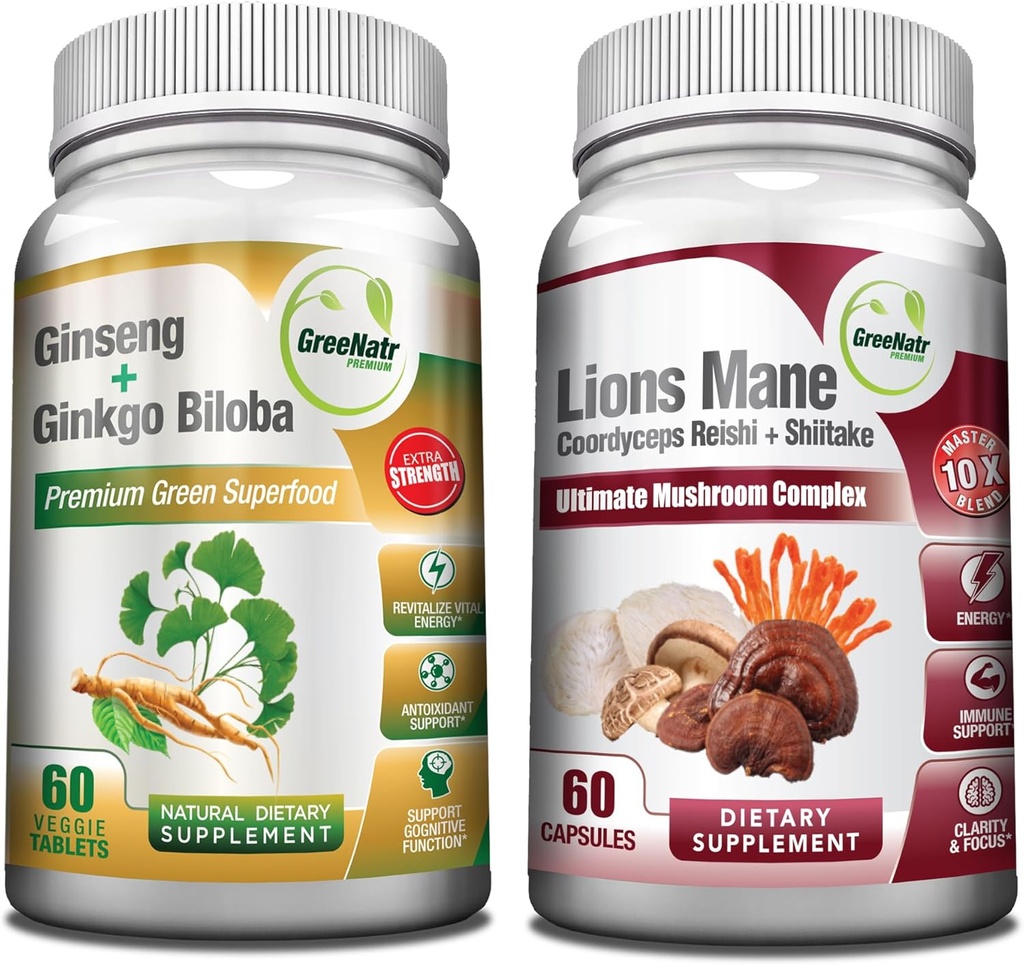 GreeNatr Mushroom Supplement, 10in-1 Mix with Lions Mane, Cordyceps, Shiitake, Chaga, Türkiye Tail, Enerji ve Beyin Focus Natural ATM of BTC Root and Ginkgo Biloba Biloba
