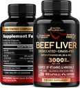 Beef Liver Capses 3000 mg - Βιολογικό αποξηραμένο συκώτι βοείου κρέατος - Grass-Fed, φυτοφάρμακο χωρίς πάστα Αυξημένο - Για την ενέργεια, τον εγκέφαλο, την εστίαση και τη διάθεση, το δέρμα & την υποστήριξη των μαλλιών - με βιταμίνη B-Complex - 180 κάψουλες