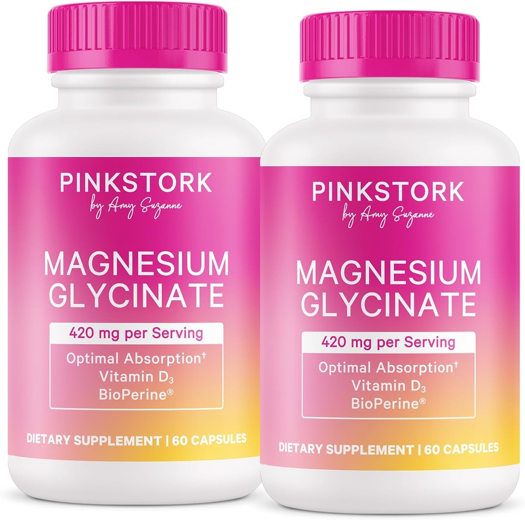 Pink Stork D Vitamin ile Magnezyum Glycinate - Kadınlar için Magnezyum Supplement Doğal Calm'i Desteklemek için - 2 Pack