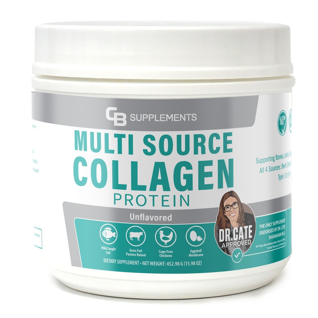 CB Supplements Multi Collagen proteini - Ortak, Skin, Gut, Saç ve Çiçek Sağlığı - Tip I, II, III, V & X - Grass-Fed & Clean - 58 Servisler