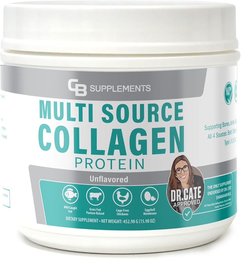 CB Supplements Multi Collagen proteini - Ortak, Skin, Gut, Saç ve Çiçek Sağlığı - Tip I, II, III, V & X - Grass-Fed & Clean - 58 Servisler