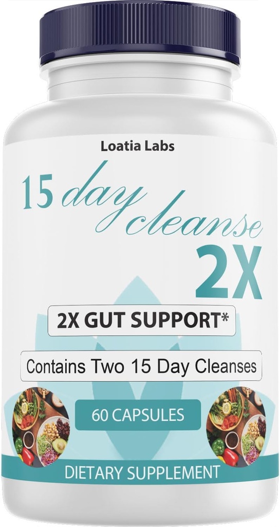 15 Day Cleanse 2X - Double Gut & Colon Support - Advanced Gut Cleanse Detox for Women & Men with Alfalfa, Cascara Sagrada, Probiyotiks & Psyllium Husk - Non-GMO - Made in USA - 60 Capsules (1 Şişe)