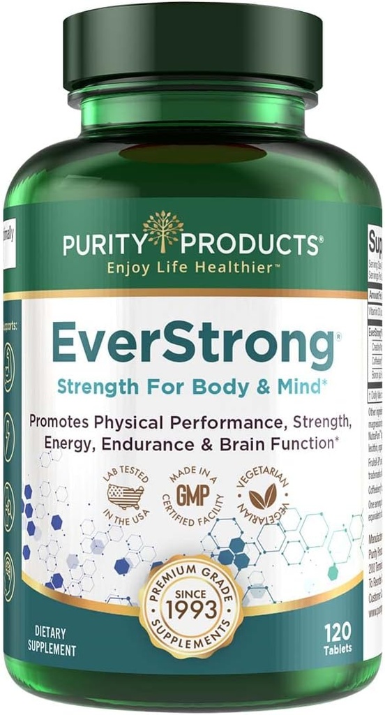 EverStrong - Kretine Monohidrat - Klinik olarak Golf Maximing Araba Mesafe - Kas Matrix - Ortak, Kas & Enerji Desteği - Boron, KahveBerry, Vitamin D3 - 120 Tabletler