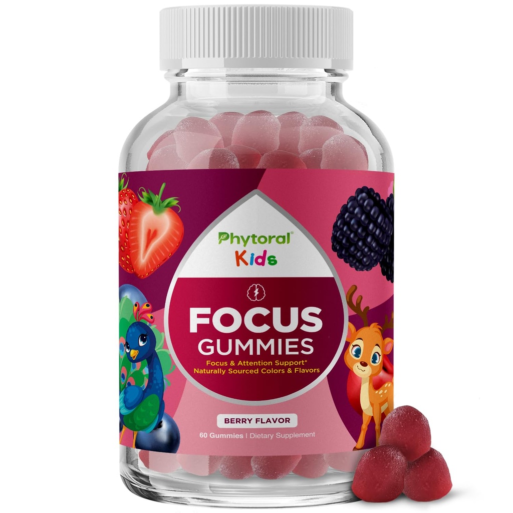 Phytoral Vegan Çocuklar Oda Gummies - Potent Chewable Brain Support for Children - Gelişmişler Concentration & Memory - Calming Supplements & Focus Gummies for Kids - Non-GMO & Gluten-Free - 60 Count