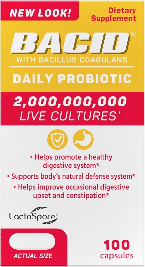 Bacillus Coagulans ile Bacillus Günlük Probiyotik, Digestive Health için Diyetsel Supplement, 100 Capsules