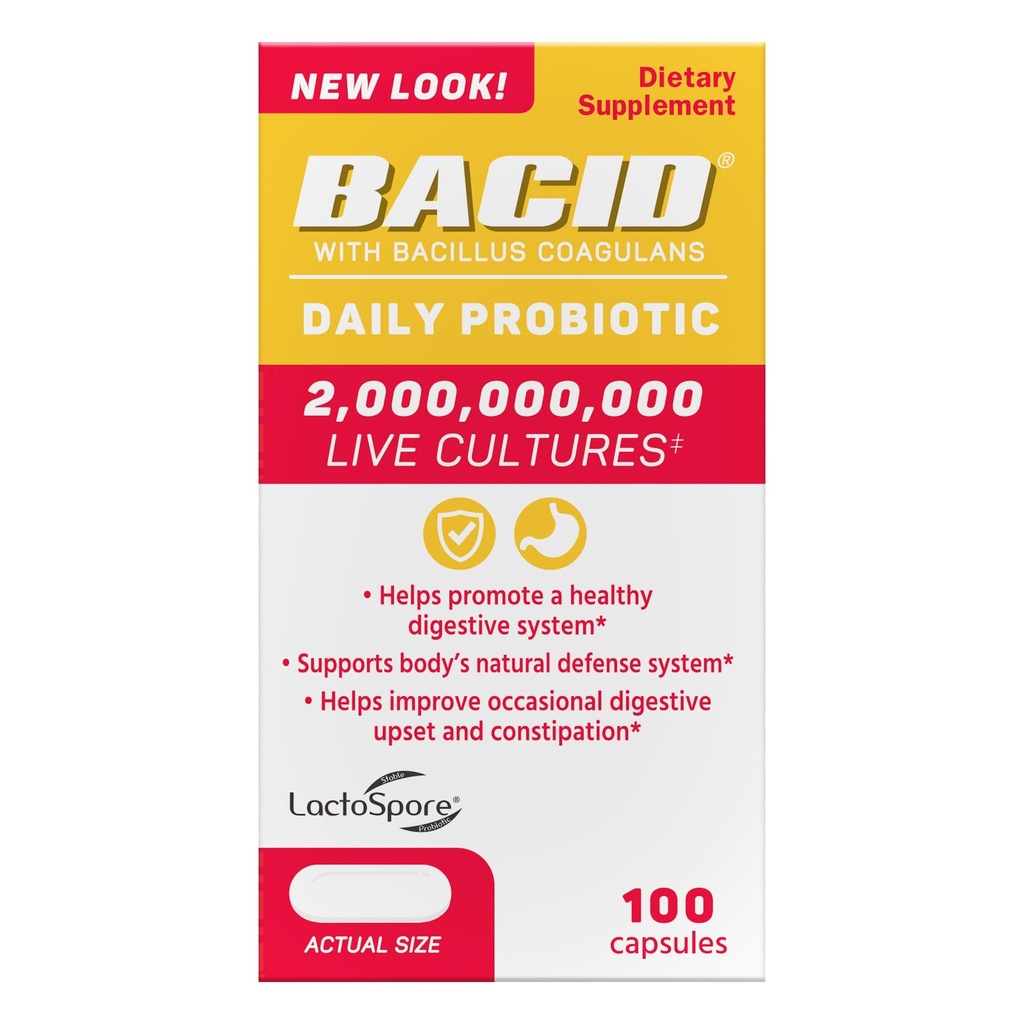 Bacillus Coagulans ile Bacillus Günlük Probiyotik, Digestive Health için Diyetsel Supplement, 100 Capsules
