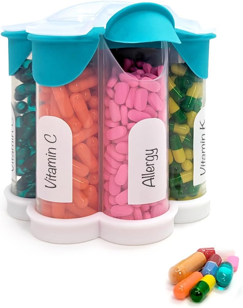 Ekstra Büyük Pill Organizer Günlük, Haftalık, Aylık Tamam Şişe, Sevimli Çiçeği 7 XL Karşılaştırmalı, Vitaminler için Easy-Open Pill Box, İlaçlar, Dahiller (Teal)