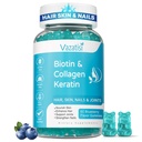 Collagen & Keratin for Hair Skin Nails- Supports Saç Büyüme ve Güçlü Nails, Kadınlar Erkekler, Çocuklar - 60 Blueberry Flavored Gummies