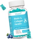 Collagen & Keratin for Hair Skin Nails- Supports Saç Büyüme ve Güçlü Nails, Kadınlar Erkekler, Çocuklar - 60 Blueberry Flavored Gummies