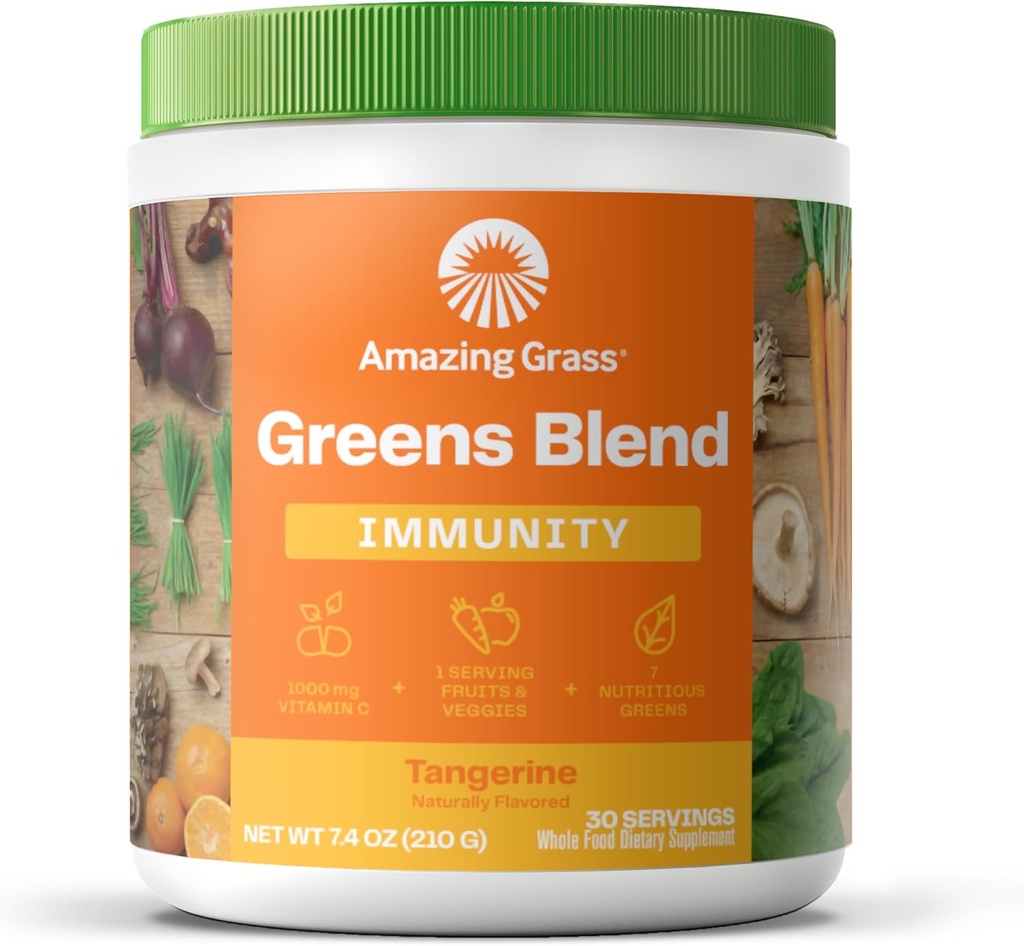 Amazing Grass Green Superfood Immunity: Super Greens Toz C, Cordyceps, Beet Root Toz & Reishi Mushrooms, Tangerine, 30 Hizmet
