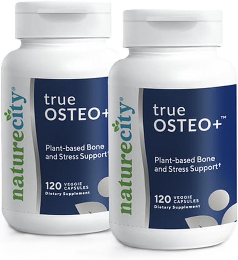 NatureCity True-Osteo+ Bone Support with Ashwagandha – for Strength & Influence – Plant-Based Food AlgaeCal, Magnezyum, Vitamin D3, K2, Silikon & Stres Desteği | 240 Veggie Capsules