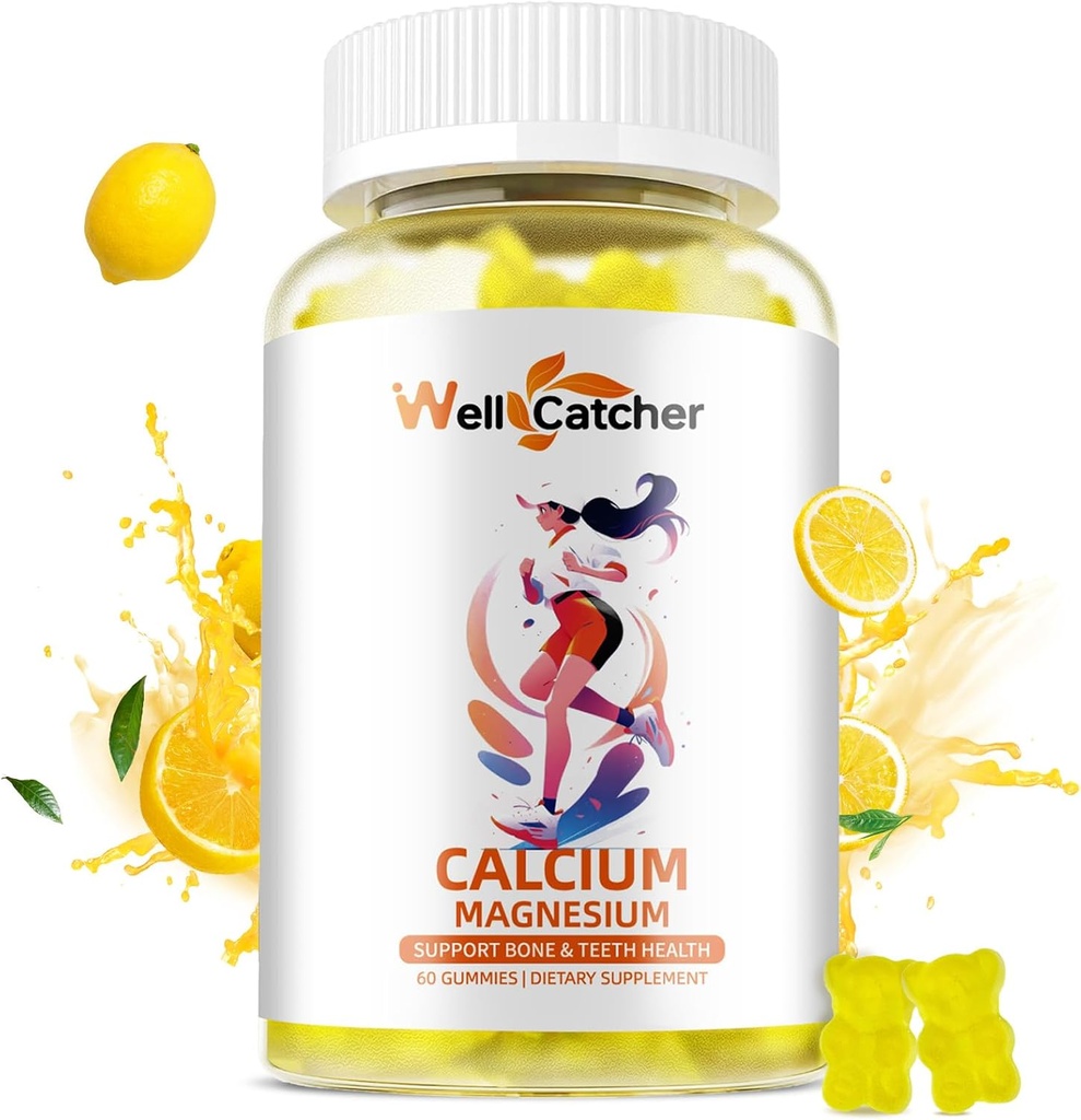 Magnezyum Gummies Yetişkinler Çocuklar - Sugar Free Chewable Vegan Algaeuba Supplements for Women Men Support Plus Bone Strength ile çinko Piyal Vitamin D3 K2 Lemon Flavor 60CT