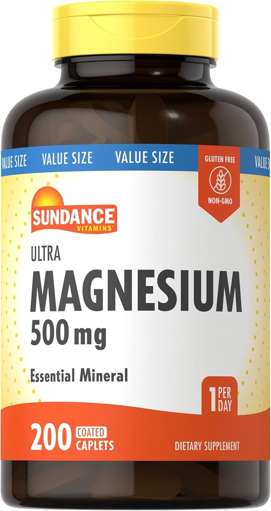 Sundance Magnezyum Supplement | 500 mg | 200 Count | Vegetarian, Non-GMO ve Gluten Free | Magnezyum Oksit