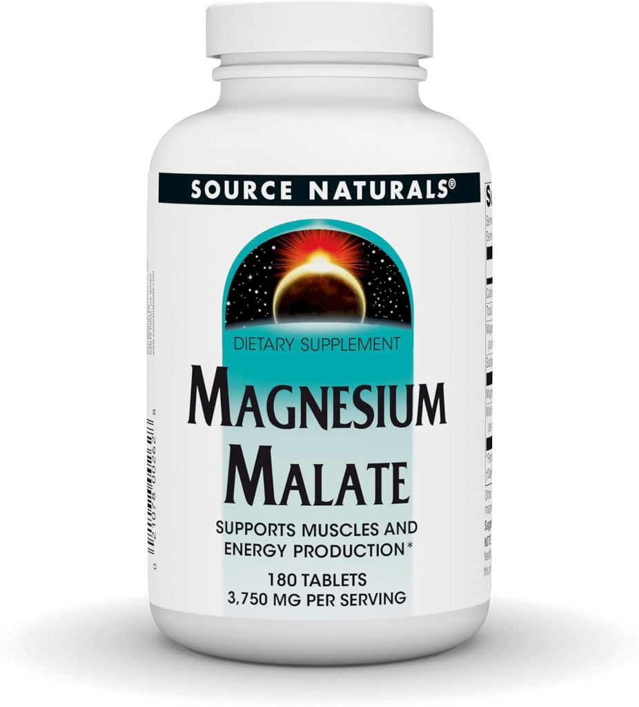 Source Naturals Magnesium Malate - 3750mg Per Serving - Essential Magnesium Malic Acid Supplement - 180 Tablets
