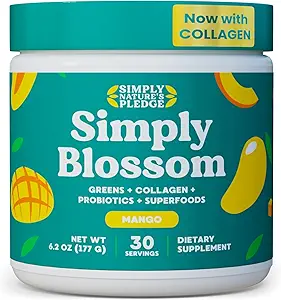 Simply Blossom Nutrition Daily Greens & Superfood Powder + Collagen + Probiotics for Women's Digestive Health & Bloating Relief. Help Your Health Bloom - 30 Day Supply - Mango