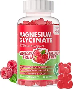90 CTTEK Glycinate Gummies 1000 mg - Sugar Free Magnezyum Pids Supplement with Vitamin D, B6, CoQ10 for Calm Mood & Sleep Support - 90 Raspberry Gummies 1000 mg - Sugar Free Magnezyum Pids