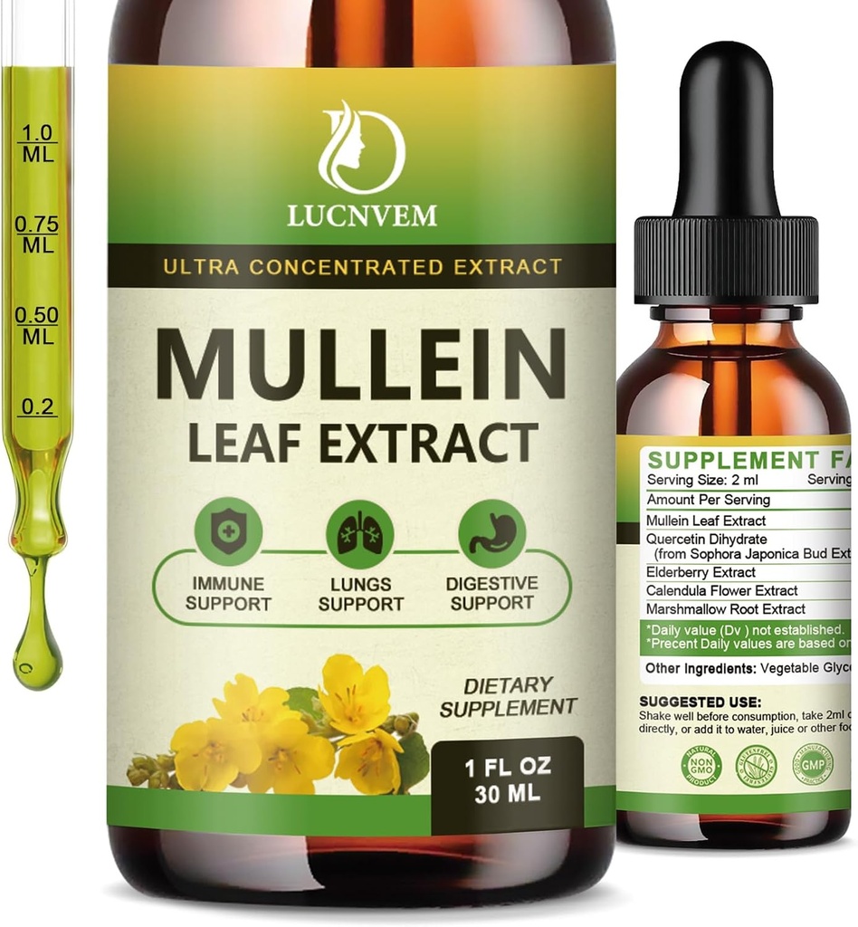 (2 Pack) 98% Απορρόφηση Mullein Drops για τους πνεύμονες, Ισχυρό 5 σε 1 Mullein Leaf Herbal Blend Extract, Φυσικό Lungs συμπλήρωμα υποστήριξης για τους πνεύμονες Cleanse & Detox και αναπνευστική υγεία πνευμόνων