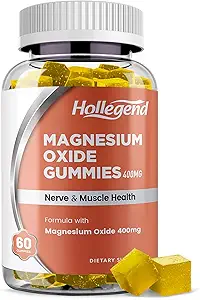 Magnesium Oxide 400mg Gummies, Magnesium Oxide Chewable Supplement for Muscle, Nerve & Heart Health, Vegan, Pinapple Flavor, 60 Count