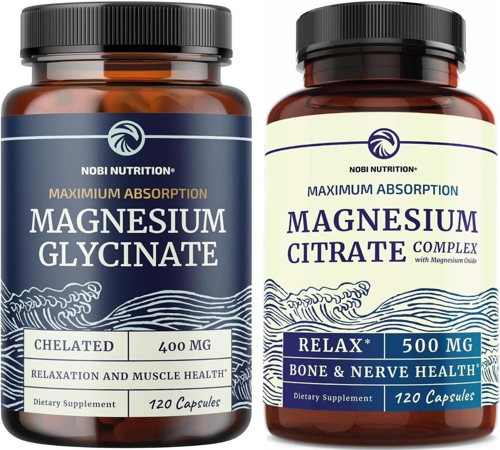 Magnezyum Glycinate 400 mg (120ct) & Magnezyum Citrate 500 MG (120ct) | Yüksek Aborpsiyon, Calm, Rahatlama, Digestion & Muscle Support | Non-GMO Kompleksi