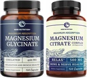 Magnezyum Glycinate 400 mg (120ct) & Magnezyum Citrate 500 MG (120ct) | Yüksek Aborpsiyon, Calm, Rahatlama, Digestion & Muscle Support | Non-GMO Kompleksi