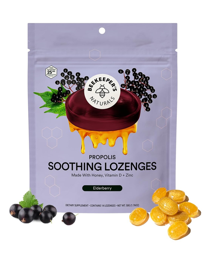 Arıcının Doğalları Honey Elder Cough Drops Immune Support with Vitamin D, çinko ve Propolis Throat Soothing Lozenges, 14 Ct